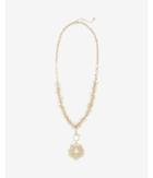 Express Womens Pave Deco Stone Cluster Pearl Pendant Necklace