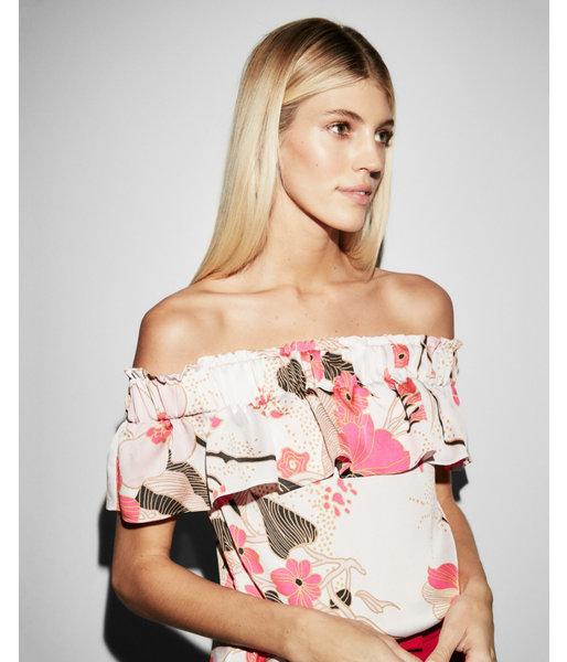 Express Womens Floral Smocked Bandeau Off The Shoulder Blouse