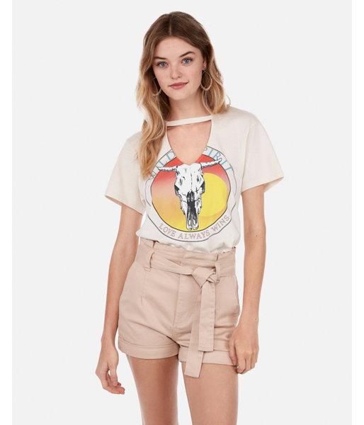 Express Womens Wild Spirit Graphic Cut-out Boyfriend Tee
