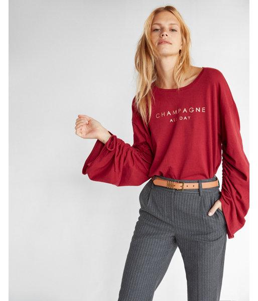 Express Womens Ruched Sleeve Champagne Tee