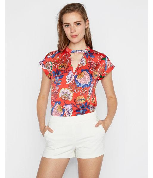 Express Womens Floral Choker Neck Gramercy Tee