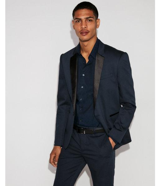 Express Mens Extra Slim Blue Satin Accent Tuxedo Jacket