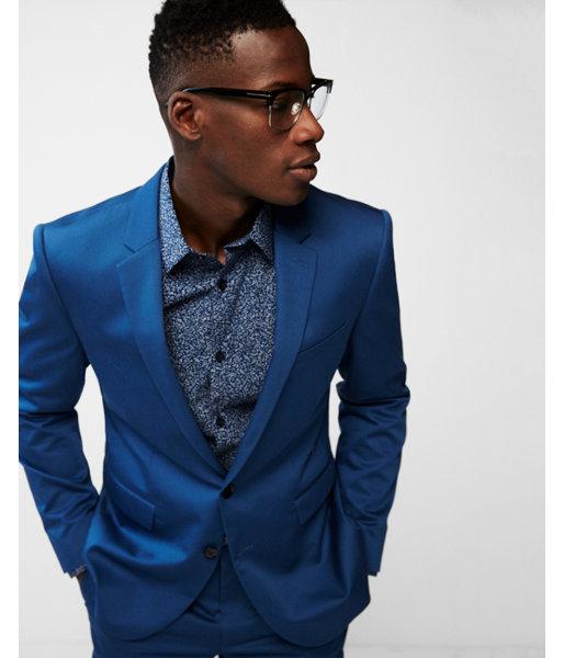 Express Mens Extra Slim Blue Cotton Sateen Stretch