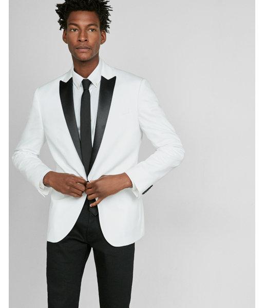 Express Mens Photographer White Cotton Sateen Tuxedo Jacket