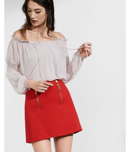 Express Womens Off The Shoulder Smocked Tie-neck Blouse