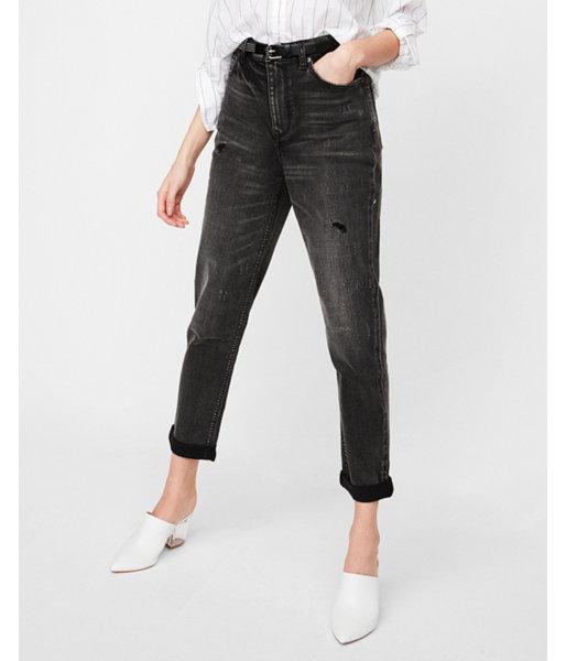 Express Womens High Waisted Black Distressed Girlfriend Jeans