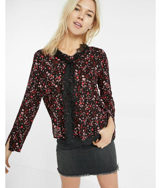 Express Womens Floral Tie-neck Bell