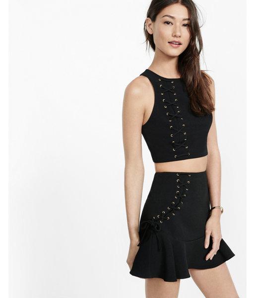 Express Womens Asymmetrical Lace-up Cropped Top