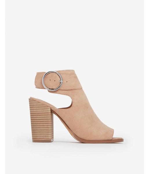 Express Womens Faux Suede Peep Toe Buckle Heeled Booties