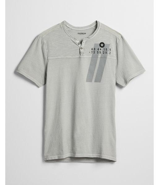 Express Mens Notch Neck Line Graphic Henley