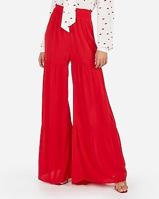 Express Womens High Waisted Smocked Waist Wide Leg Palazzo Pant