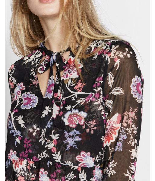 Express Womens Bright Floral Print Tie Neck Peplum Blouse
