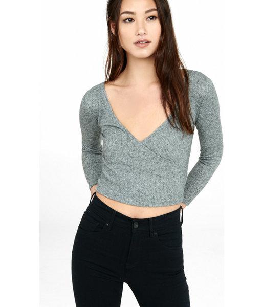 Express Women's Tees Plush Ribbed Express One Eleven Surplice T-shirt