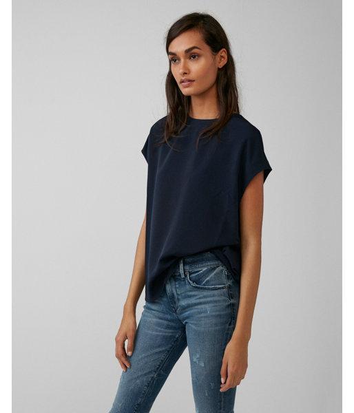 Express Womens Petite Zip Back Crew Neck Blouse