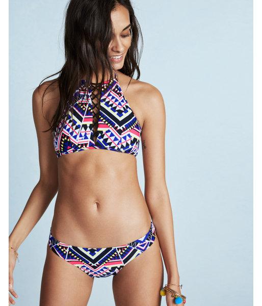 Express Womens Print Lace-up High Neck Halter Bikini Top