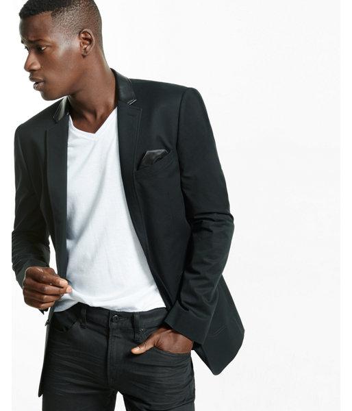Express Mens Slim Photographer Faux Leather Trim Blazer