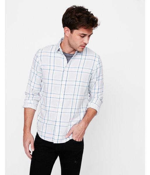 Express Mens Soft Wash Plaid Double Weave Button Down
