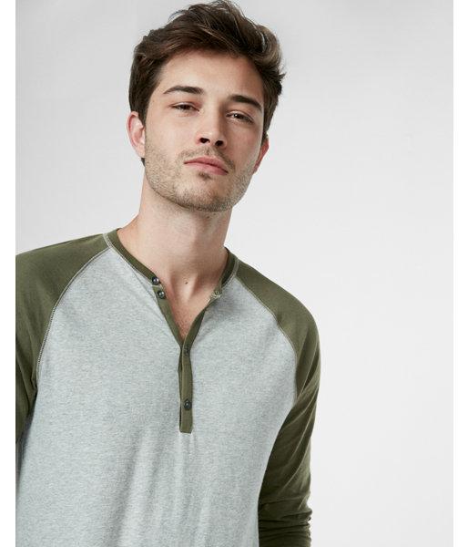 Express Mens Three-quarter Sleeve Cotton Henley