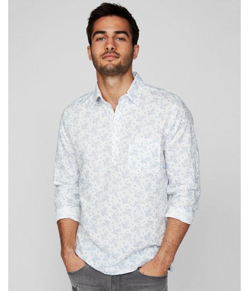 Express Mens Slim Paisley Linen-blend Popover