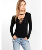 Express Womens Express One Eleven Long Sleeve Slash Front Choker Top