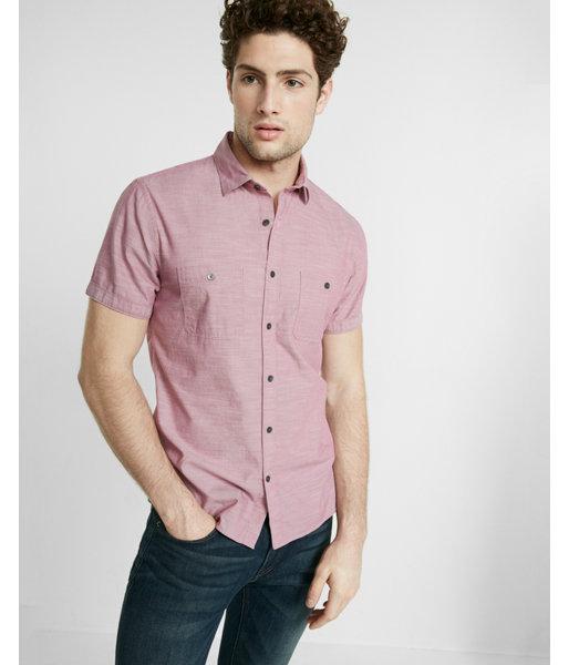 Express Short Sleeve Slub Button-up