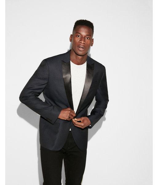 Express Mens Slim Photographer Navy Wool-blend Dobby Tuxedo Jacket