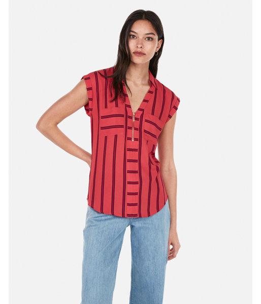 Express Womens Striped Zip Front Chelsea Popover