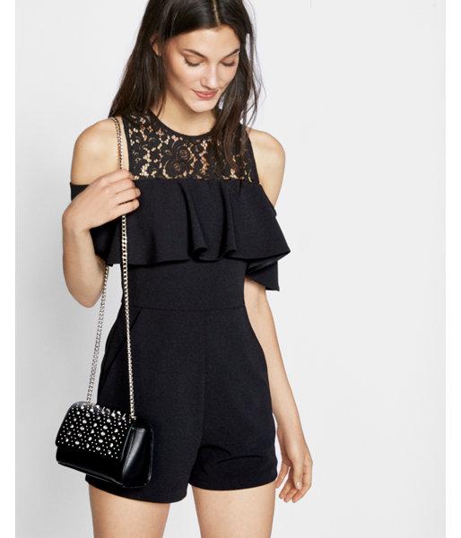 Express Womens Cold Shoulder Lace Yoke Romper