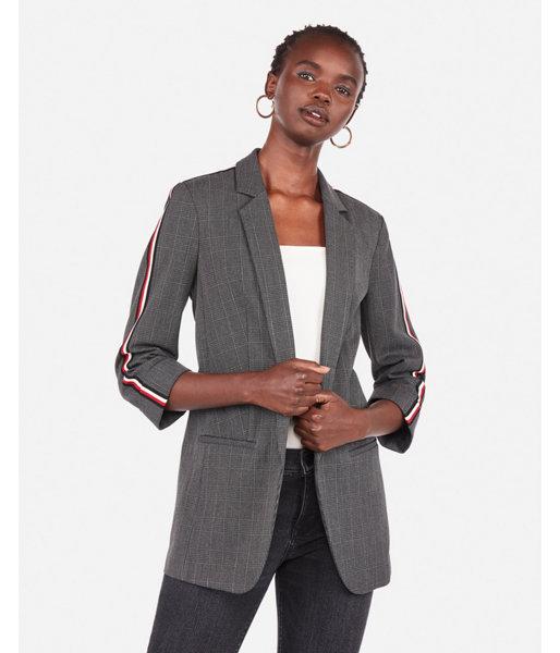 Express Womens Plaid Side Stripe Boyfriend Blazer