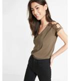 Express Womens Lace Cold Shoulder V-neck Top