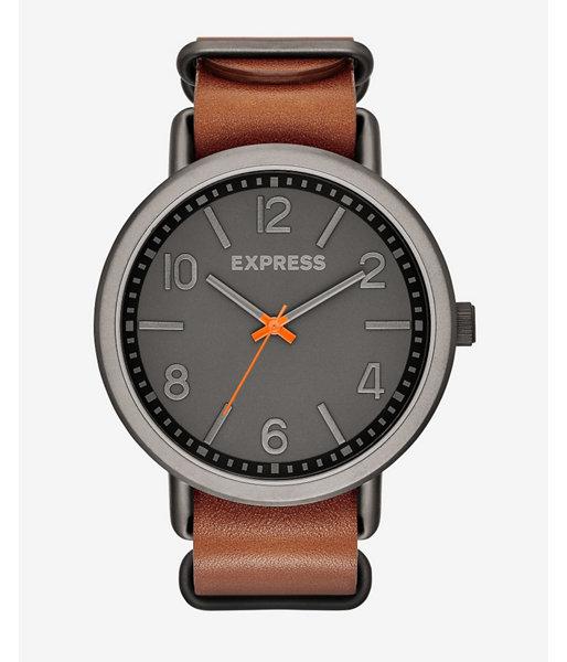 Express Mens Analog Leather Strap Watch - Brown