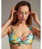 Express Womens Floral Knot Front Scoop Neck Bikini Top