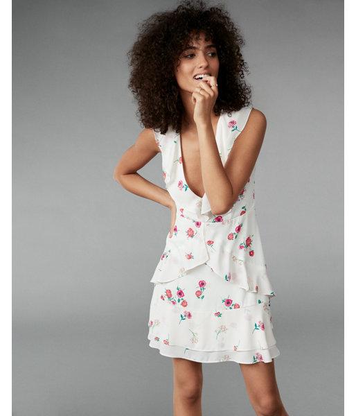 Express Petite Ruffle Front Tie-waist Fit And Flare Dress