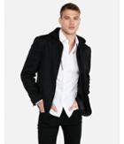 Express Mens Slim Black Knit Zip Out Hood Blazer