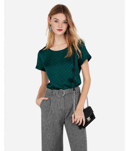 Express Womens Satin Printed Zip Back Crew Neck Gramercy Tee