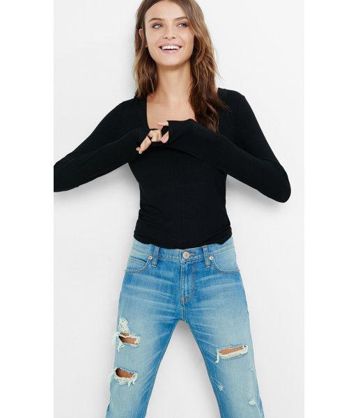 Express Women's Tees Express One Eleven Ribbed V-neck Abbreviated Tee