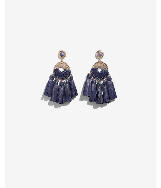 Express Womens Raffia Tassel Drop Earrings