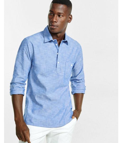 Express Mens Long Sleeve Chambray Henley
