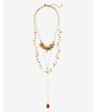 Express Womens Nested Bead And Leaf Charm And Lariat Necklace