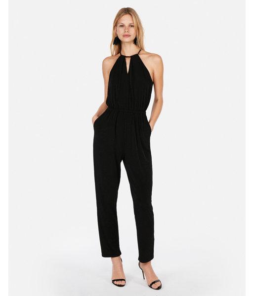 Express Womens Keyhole Cut-out Halter Jumpsuit