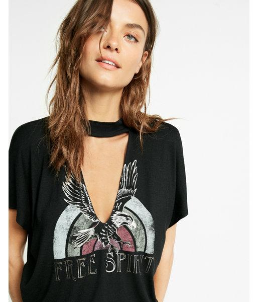 Express Petite Free Spirit Choker Tee