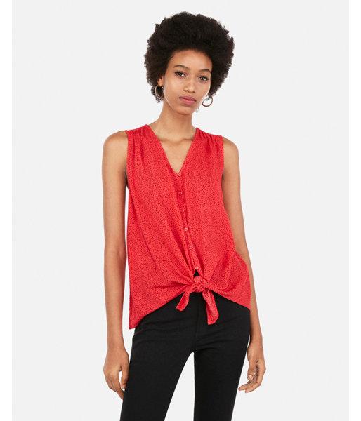 Express Womens Printed Tie Front Button-up Tank