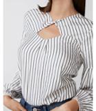 Express Womens Metallic Stripe Twist Neck Cut-out Blouse