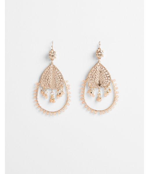 Express Womens Beaded Teardrop Filigree Earrings