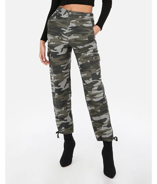 Express Womens High Waisted Slub Camo Cargo Pants