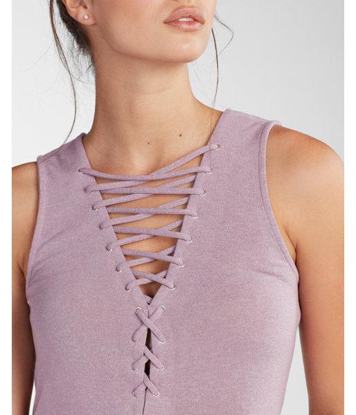 Express Marled Lace-up Peplum Tank