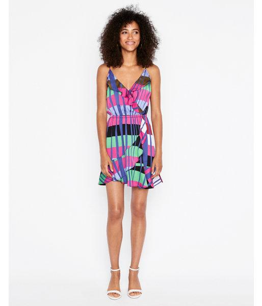 Express Womens Petite Striped Ruffle Wrap Cami Dress