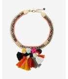 Express Womens Pom And Tassel Woven Choker Necklace