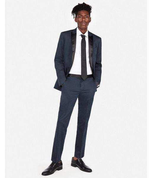 Express Mens Slim Blue Cotton Sateen Satin Accent Tuxedo Pant