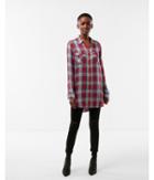 Express Womens Red Blue Plaid Button Up Tunic